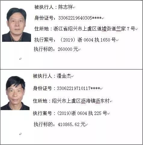 绍兴最新老赖名单,浙江省绍兴市老赖查询